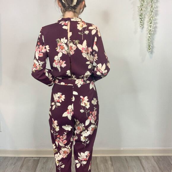 ZARA floral jumpsuit long sleeve faux wrap pockets straight leg boho 70s 2408 - Picture 5 of 12